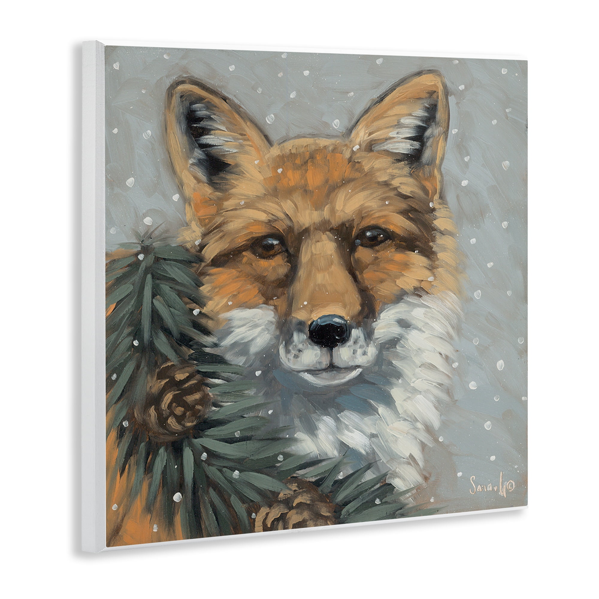 Stupell Industries Fox with Snowy Pinecones Holiday Painting Unframed Art Prints Wall Art, 12 x 12
