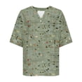 thumbnail image 5 of Jjayotai Ladies V Neck Loose Fit Shirt, Comfortable Short Sleeve Slim Button Down Blouse, 2025 Floral Print Dressy Graphic Tees Tops, Women Blouses Multicolor^17 M, 5 of 5