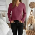 thumbnail image 3 of Posijego Womens V Neck Sweaters Knit Long Sleeve Solid Color Stretch Soft Lightweight Pullover Tunic Tops for Women, 3 of 9