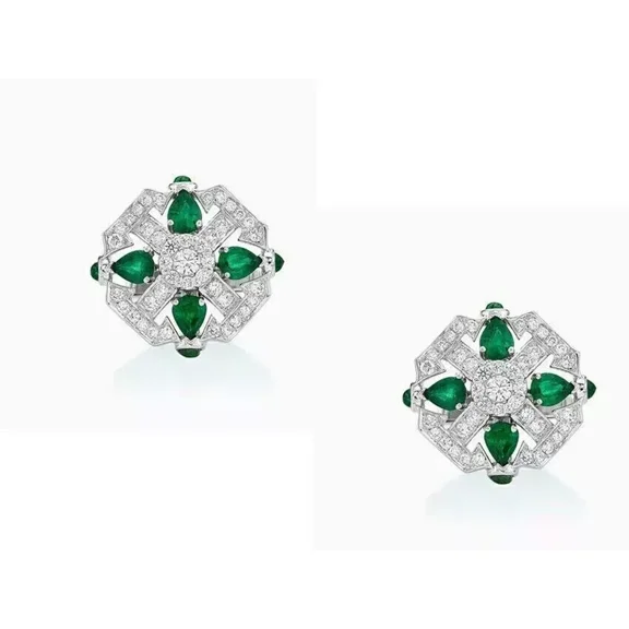 3.00Ct Round Lab Created Emerald Wedding Cufflinks 14k White Gold Plated Men's