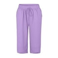 thumbnail image 6 of Purple Linen Pants Women's Knee Length Short Pants Ladies Loose Casual Solid Color Shorts Sweatpants Womens Fashion, 6 of 6