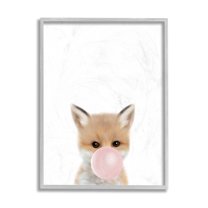Stupell Industries Baby Red Fox with Pink Bubble Gum Woodland Animal Grey Framed, 16 x 20, Design by Leah Straatsma
