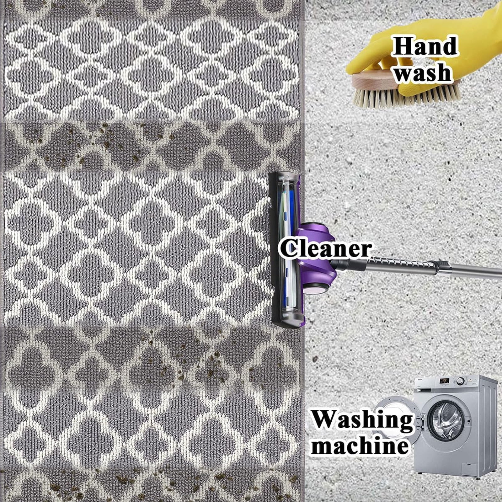 Yamaziot 20"x59" Runner Rug for Hallway Non Slip Carpet Washable Heavy Duty Kitchen Rugs, Door Mat Dirt Trapper Mat, Gray