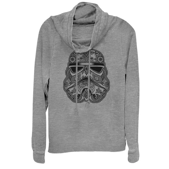 Junior's Star Wars Henna Stormtrooper  Cowl Neck Sweatshirt Gray Heather Medium