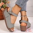 thumbnail image 5 of Women's Wide Width Wedge Sandals, Breathable Faux Leather Open Toe Shoes with Adjustable Buckle Strap, Comfortable Wedge Heel Walking Shoes for Beach, Work, Daily Wear - White/Brown/Gray, 5 of 10