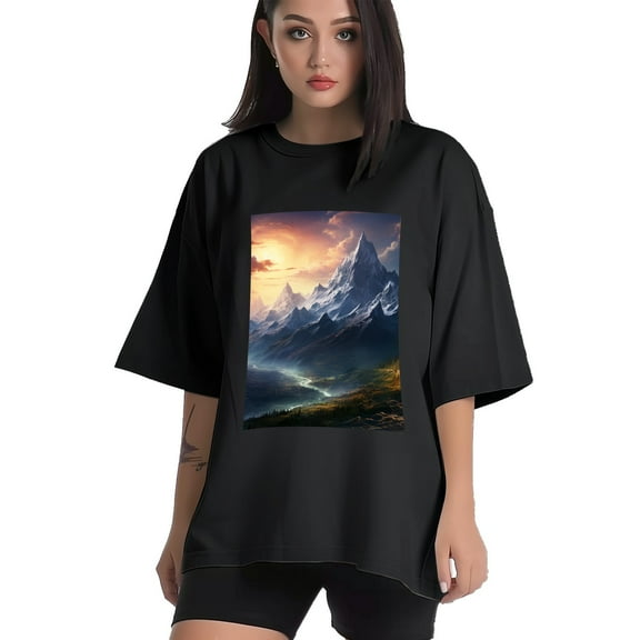 Plus Size Shirt for Women Black Tops for Women Short Sleeves Shirt for Women Mountainous (20) T Shirt Crewneck Shirt for Women XS