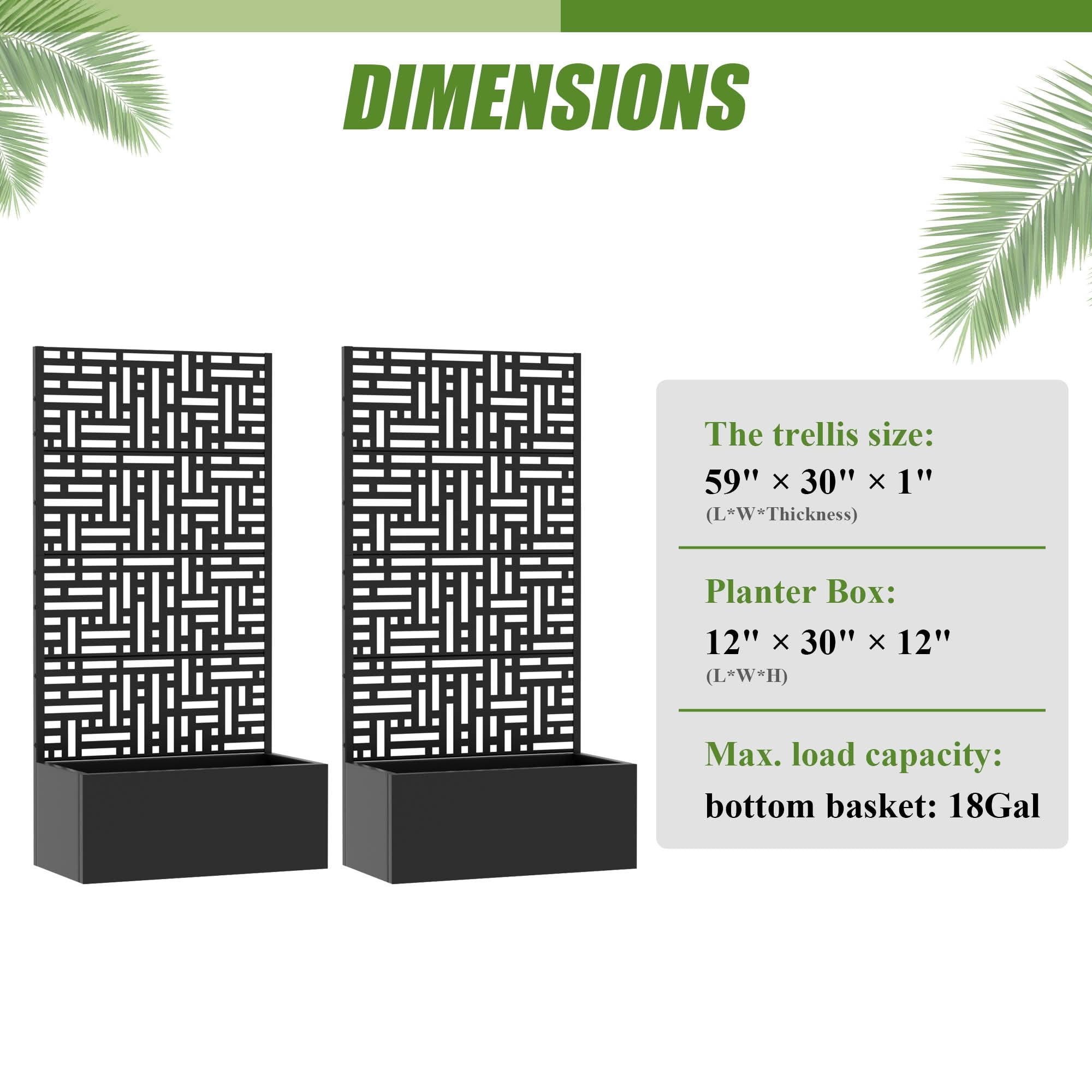 MAYEERTY 59X30" Metal Outdoor Black Privacy Screen with Planter Box for Backyard & Garden, 4 Piece Set, Double‑sided Installation