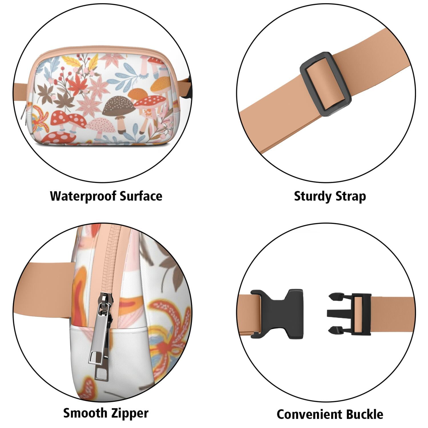 Crossbody Fanny Pack for Men&Women HandsFree Running Belt for Jogging with Adjustable Strap for Casual Running Hiking Cycling Mushroom Sporty Waist Pack