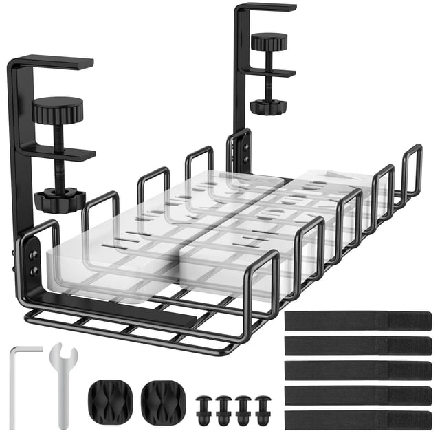 Bandeja de gestión de cables REFLYING para debajo del escritorio, acero, 16 cm de largo