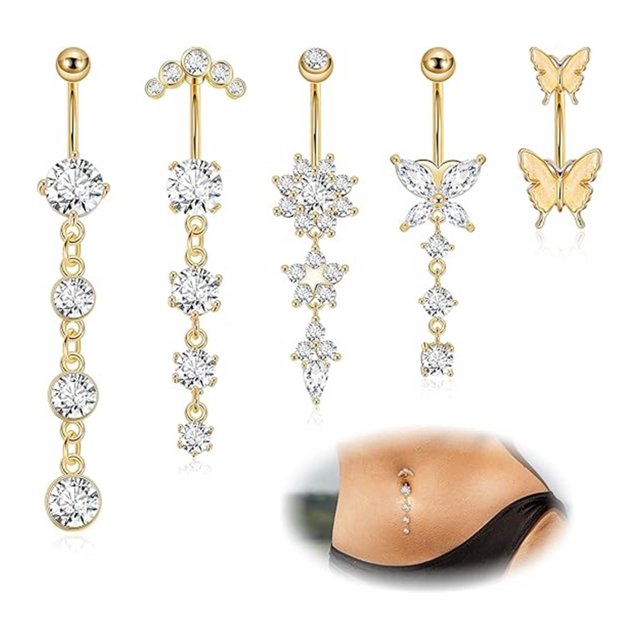 Lunxisen 1 Pcs Navel Ring Set Zircons Body Jewelry Belly Button Piercing Gift Box Party Wear Elegant