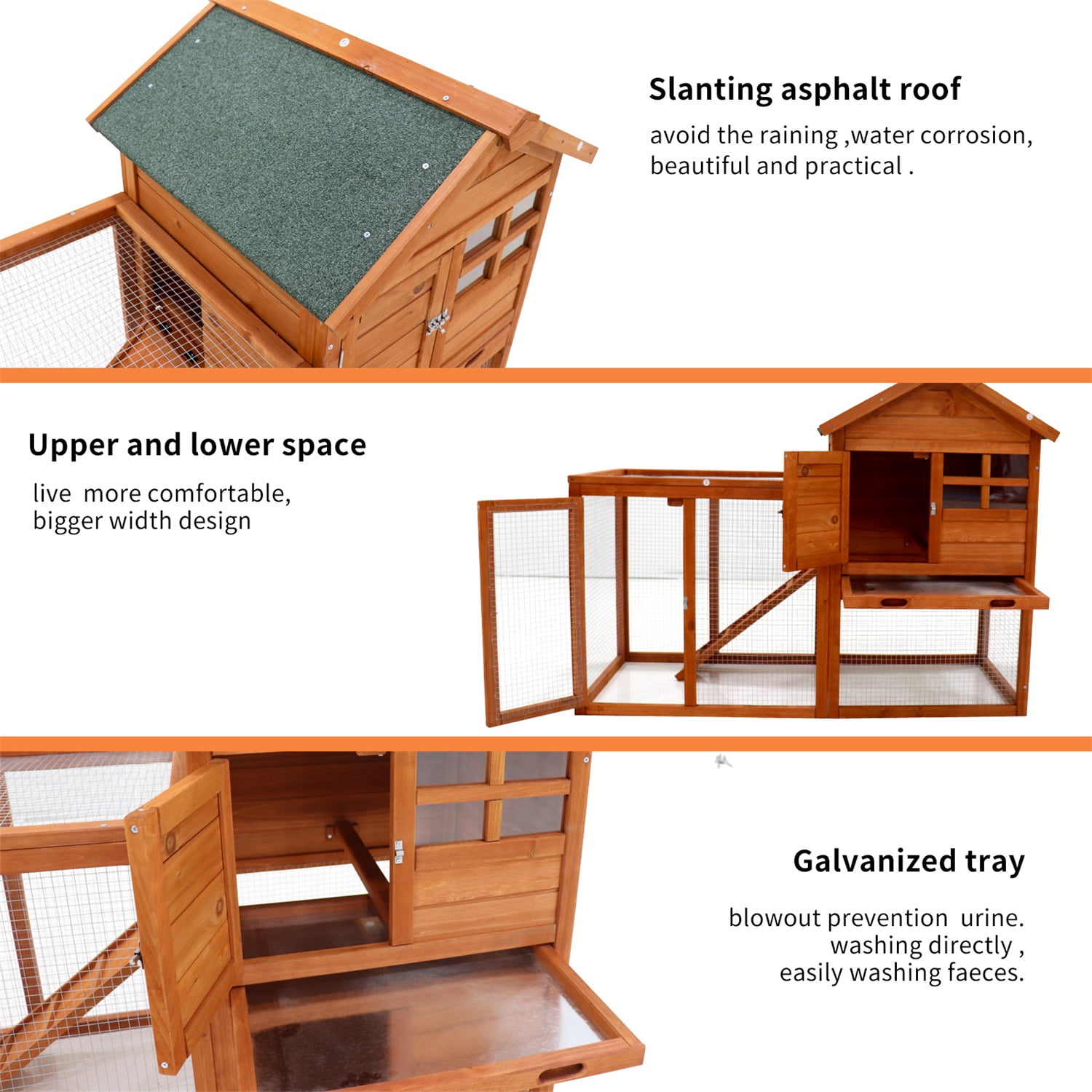 Pefilos 48" Outdoor Waterproof Rabbit Hutch, Wooden Guinea Pig Pet Cages in Natural Pefilos 48" Outdoor Waterproof Rabbit Hutch, Wooden Guinea Pig Pet Cages in Natural