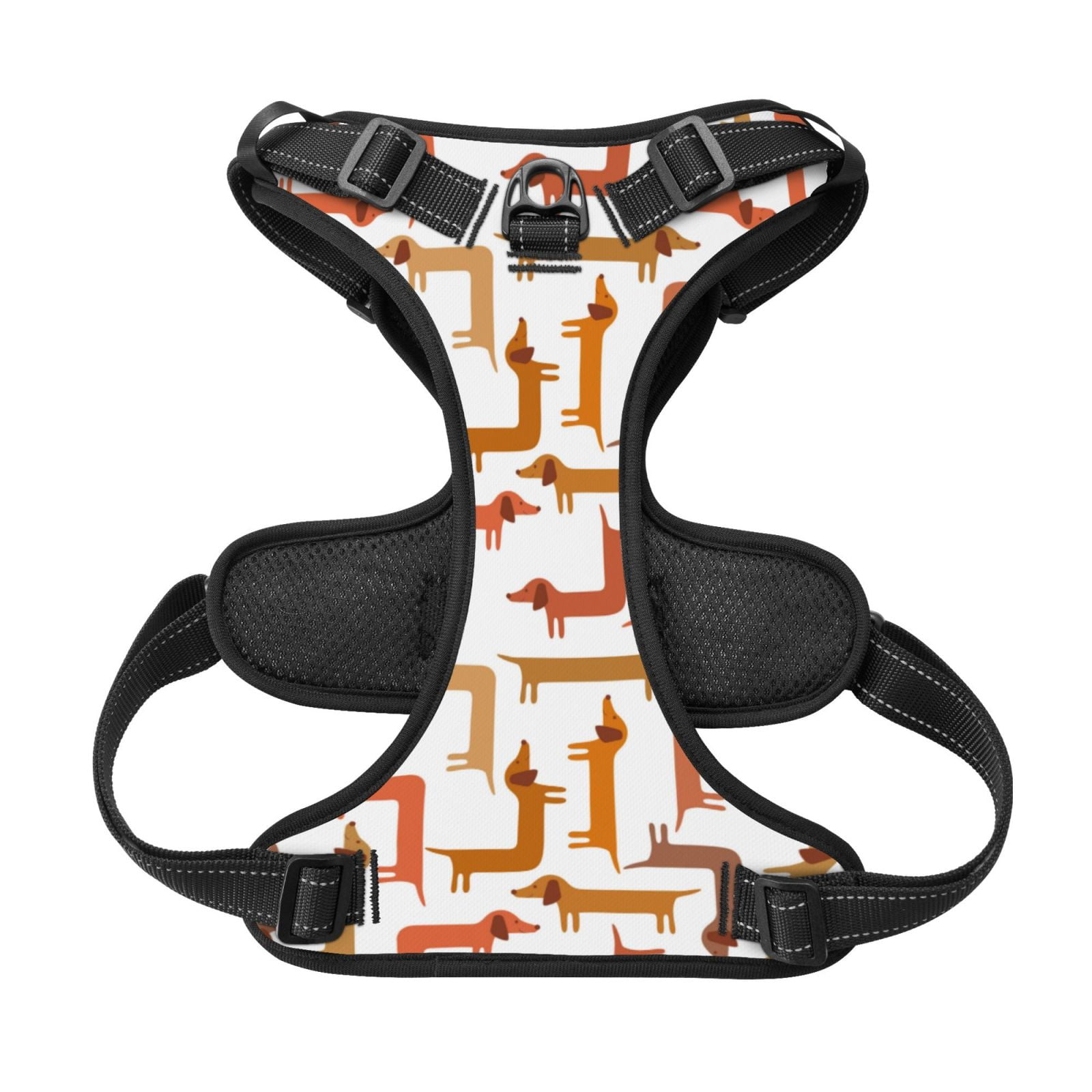 Kdxio Dachshund Dog Print No Pull Dog Harness Adjustable Reflective Oxford Easy Control Medium Large Dog Harness for Training and Everyday-X-Large