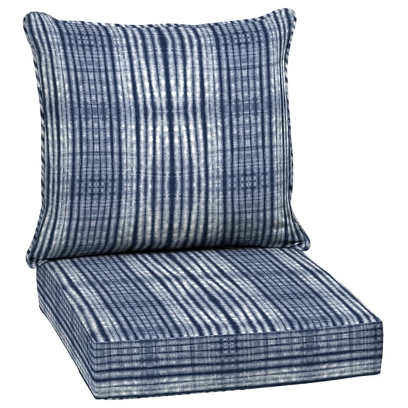 ARDEN Outdoor Deep Seat Cushion Set, 24 x 24, Water Repellant, Fade Resistant, Deep Seat Bottom and Back Cushion for Chair, Sofa, and Couch, Blue Shibori Stripe