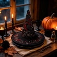 thumbnail image 6 of Fllostpr Halloween Crow Witch Hat, Quilted Embroidered Hat Dcor for Parties Renaissance Fairs Gothic Gatherings Themed Dress-Up, 16.9x11.8", 6 of 6