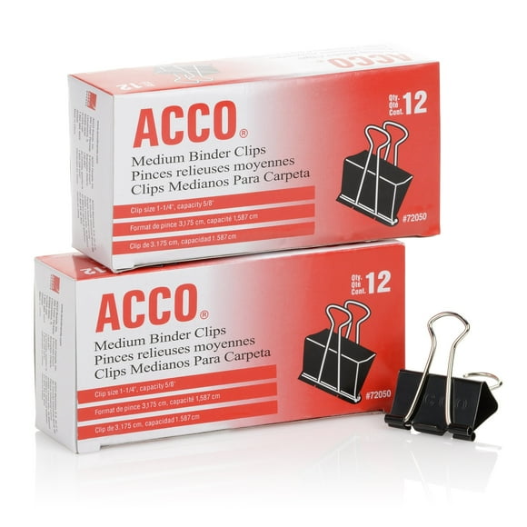 Binder Clips ACCO Medium Black 12 clips por caja (2 cajas)