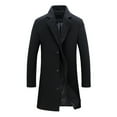 thumbnail image 2 of Ettsollp Men Woolen Coat Notch Lapel Long Sleeve Single Breasted Jacket Solid Color Windproof Business Casual Overcoat, 2 of 8