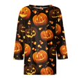 thumbnail image 4 of Garbnen Halloween Women&nbsp;shirts Funny Ghost Spider Web Print 3/4 Length Sleeve Womens T Shirts Crew Neck Holiday Fashion Women's Tunic Tops Orange XXL, 4 of 5