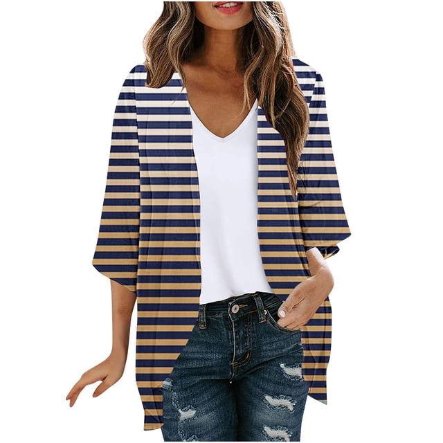 ameIAEA Womens 3/4 Sleeve Printed Casual Cardigan 2024 Fall Open Front Loose Cover Up Tops