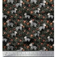 thumbnail image 1 of Soimoi Black Poly Georgette Fabric Leaves,Floral & Animal Cartoon Fabric Prints by Yard 52 Inch Wide, 1 of 3