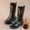 Black, variant on Boots For Girls Lace Up Riding Boots Mid Calf Combat Boots Goth Knee High Boots (Black 9.5-10 Years)