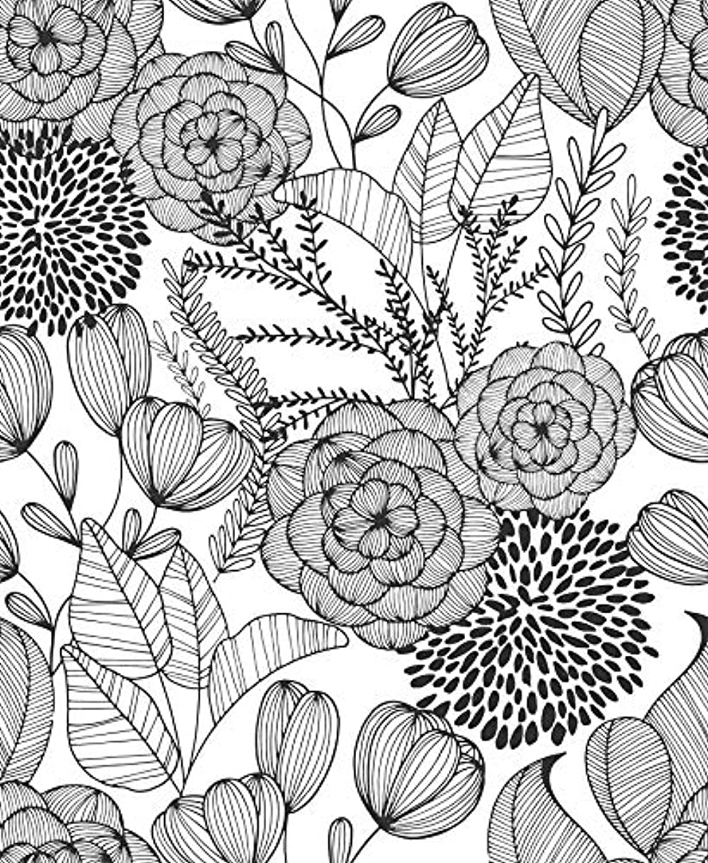 NuWallpaper Black Secret Garden Vinyl Peel And Stick Wallpaper, 216-in by 20.5-in, 30.75 sq. ft.
