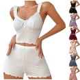 thumbnail image 4 of FAIWAD Womens Pajama Sets 2 Piece Cute Crop Cami Tops and Shorts Ribbed Sets Lace Nightwear, 4 of 4