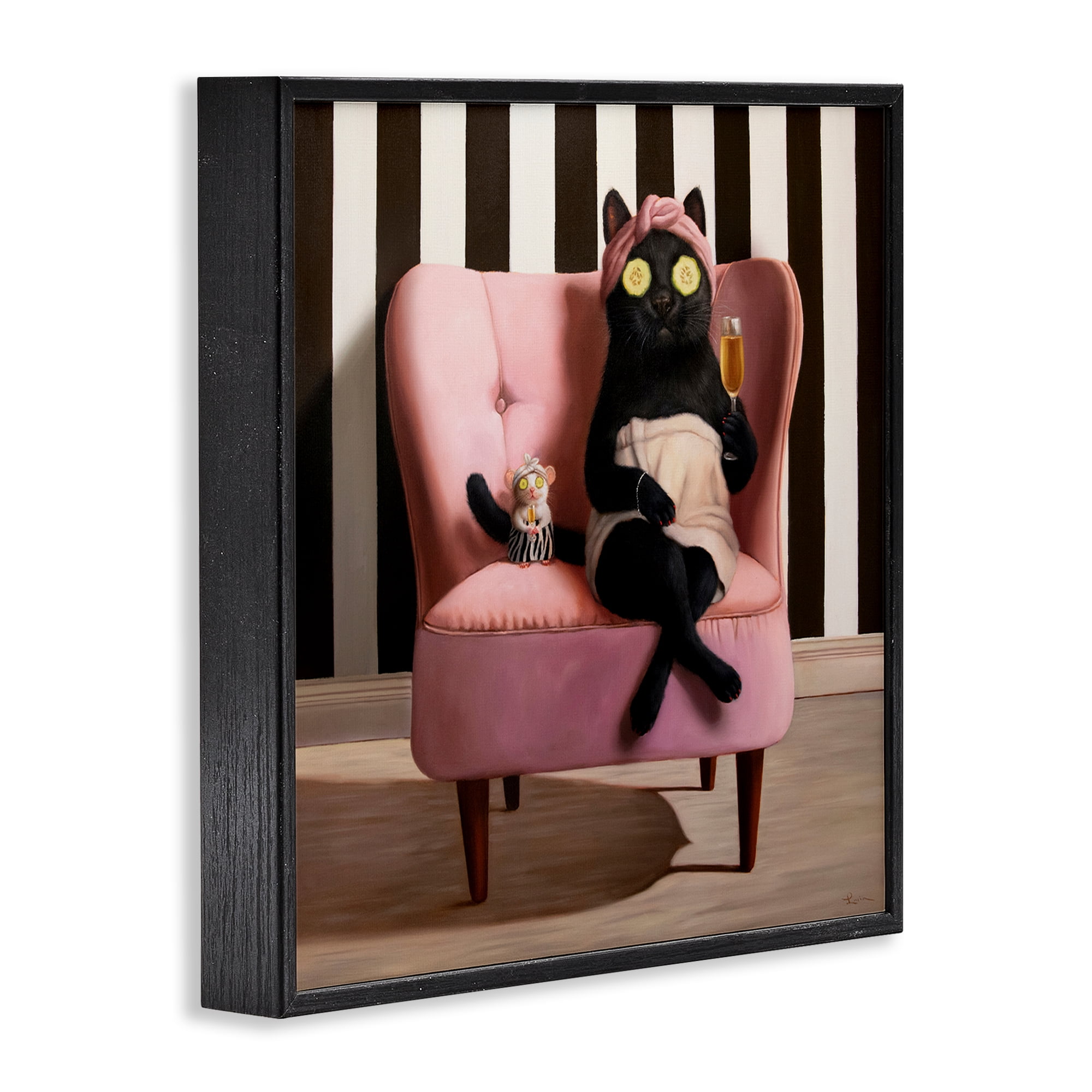 Stupell Industries Pamper Party Cat Black Framed Giclee Art, design by Lucia Heffernan
