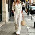 thumbnail image 4 of Women's Women Collared Button Half‑Sleeve Jumpsuit With Elastic Waist Side Pockets, 4 of 7
