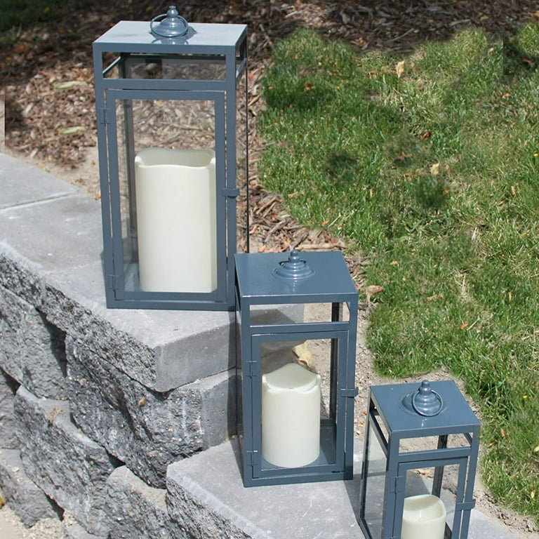 Pebble Lane Living Indoor/Outdoor Decorative Candle Lanterns, Set of 3, Gray Pebble Lane Living Indoor/Outdoor Decorative Candle Lanterns, Set of 3, Gray