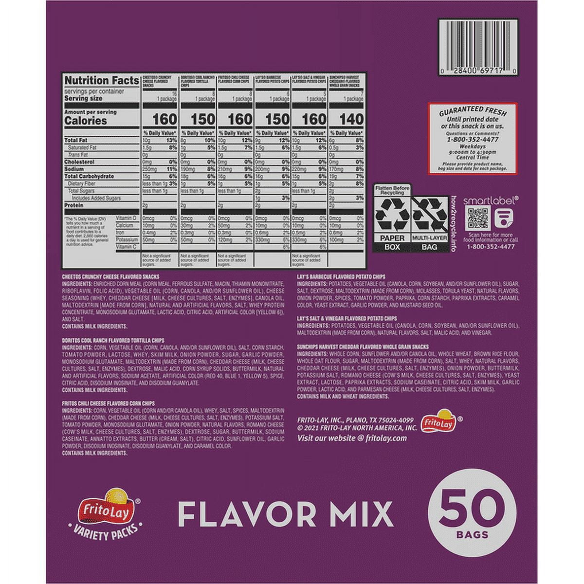 Frito-Lay Flavor Mix Chips And Snacks Variety Pack (50 Count)