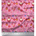 thumbnail image 1 of Soimoi Pink Crepe Silk Fabric Heart,Santa & Baubles Christmas Print Fabric by the Yard 42 Inch Wide, 1 of 1