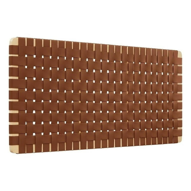 Pemberly Row Weave Vegan Leather Full Headboard in Natural Brown