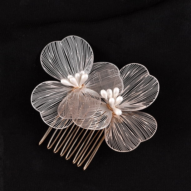 Nvzi Horquillas para el pelo de boda con flores para novias, peinetas con perlas de cristal, pinzas para el pelo, accesorios para el pelo de boda dorados, joyas -A