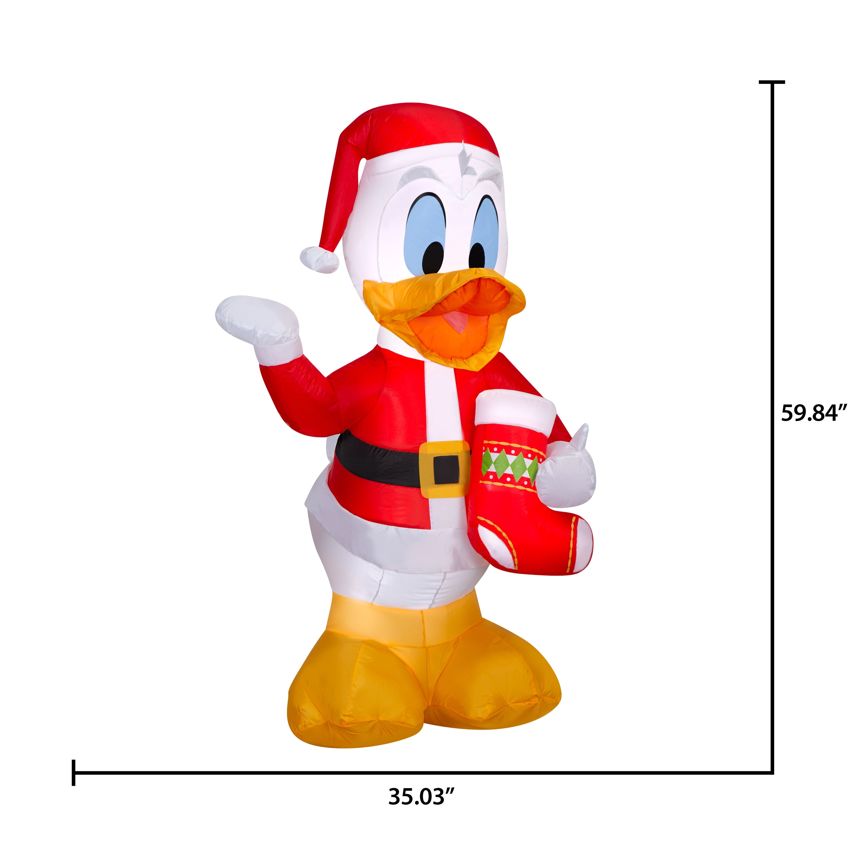 Airblown Christmas Yard Inflatable Light Donald Duck in Santa Outfit with Stocking Disney 5 ft