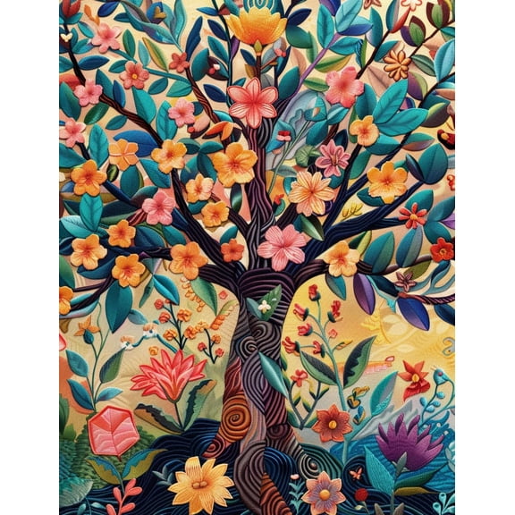Colorful Tree of Life with Many Leaves and Flowers DIY 11CT Stamped Cross Stitch Kits for Beginners Easy Needlepoint Embroidery Counted Cross Stitch Art Craft for Wall Decoration 12x16inch(2)