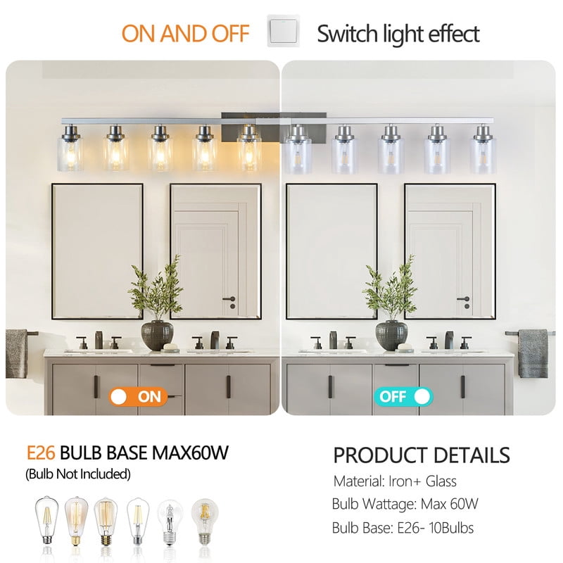 65.4" 10-Light Brushed Nickel Bathroom Vanity Light Fixture – Modern Industrial Wall Sconce with Frosted Glass