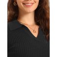 thumbnail image 5 of DARING DIVA Women's Collared Ribbed Knit Long Sleeve  Blouse M Black, 5 of 6