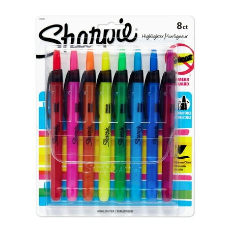 Sharpie Retractable Highlighters, Chisel Tip, Assorted, 8 Pack