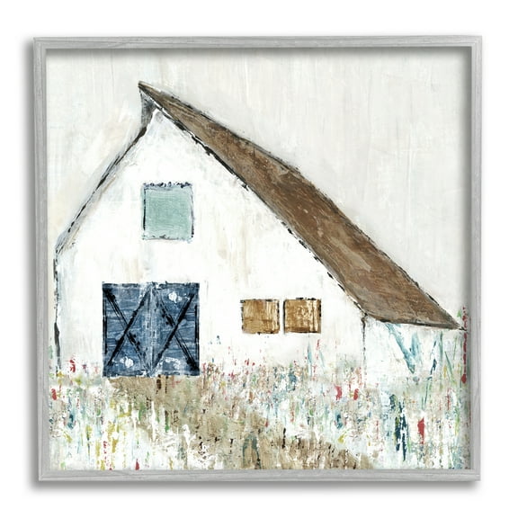Stupell Industries Countryside White Barn Abstract Flower Meadow Nature Painting Gray Framed Art Print Wall Art, Design by Tava Studios
