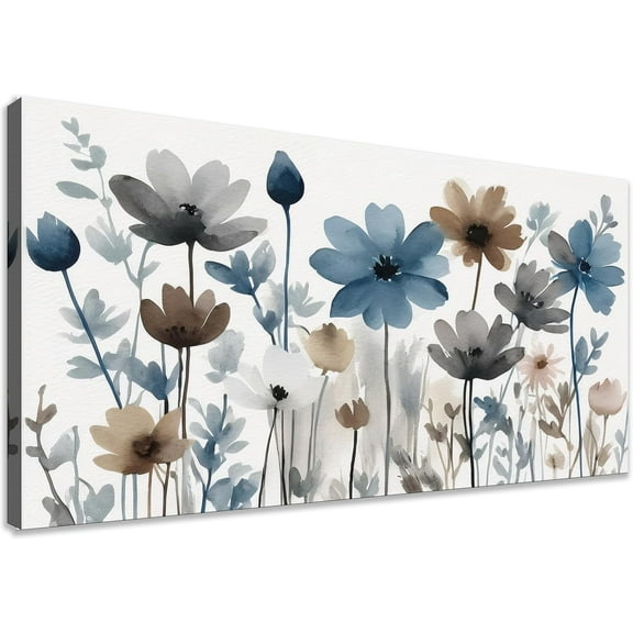Aaheei Flowers Canvas Wall Art - Floral Pictures for Wall Decor Indigo Brown Grey Canvas Prints Nature Printing Artwork for Living Room Bedroom Home Office Wall Decoration