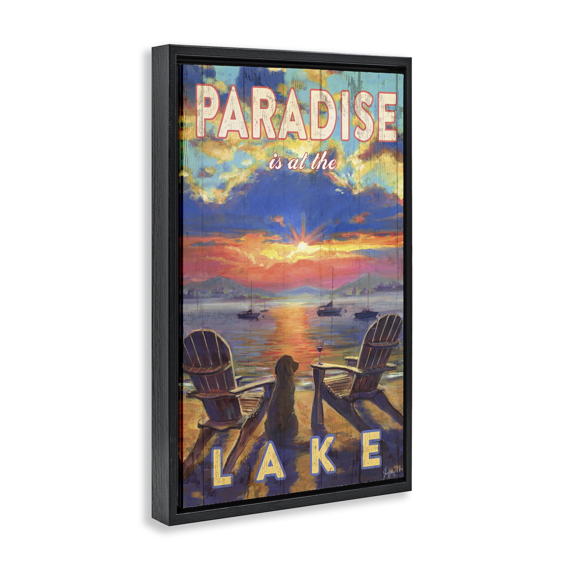 Stupell Industries Paradise At Lake Landscape Landscape & Nature Painting Black Floater Framed Canvas Art Print Wall Art, 21 x 31
