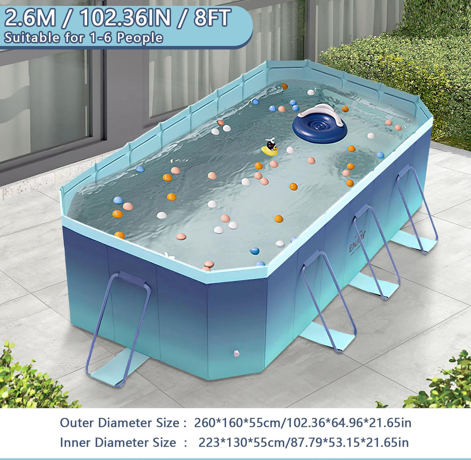 LHUAI, 102" Foldable Non-Inflatable Pool, Large Rectangular Above Ground Outdoor Backyard Swimming Family Pool, For Adults, Kids And Pet Dogs, Blue.