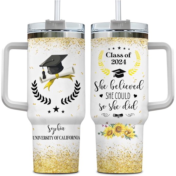 Personalized Graduation 2025 Tumbler 40oz with Handle and Straw - Stainless Steel Travel Coffee Cup - Gift For Her, Graduated Student, Senior, Back To School, Gift For Friend, Daughter