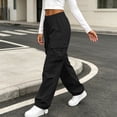 thumbnail image 3 of Axiiglly Cargo Pants for Women, Casual Drawstring Elastic Waist Black Work Pants with Multi Pockets, Baggy Stretchy Straight Leg Hiking Streetwear, XXS-2XL, 3 of 9