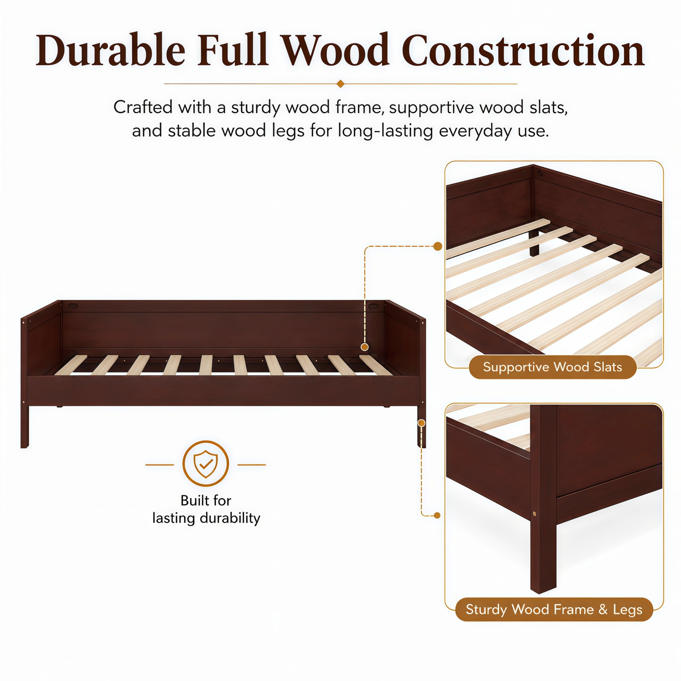 GDF Studio Onus Twin Size Wood Daybed with Slat Support, Space-Saving Sofa Bed for Bedroom & Guest Room, Dark Walnut