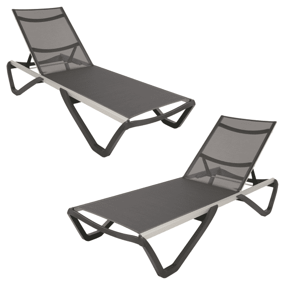 Furnish Theory Seabreeze Deck Patio Sunloungers Sun Loungers Lounge Chairs Outdoor Sling Chaise Loungers (Anthracite Frame & Anthracite Mesh; Set of 2)
