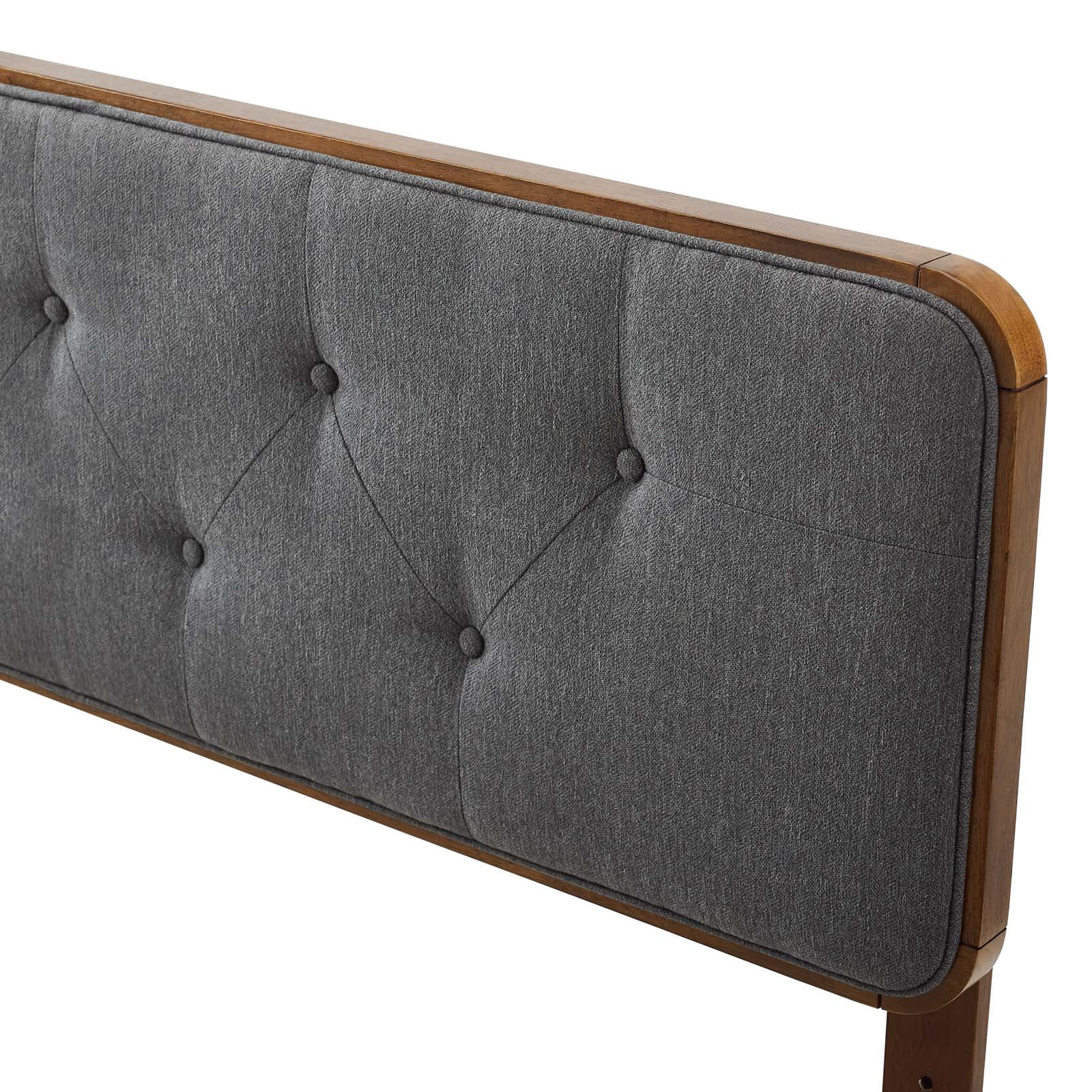 Tufted Headboard, Twin Size, Wood, Fabric, Brown Walnut Grey Gray, Modern Contemporary Urban Design, Bedroom Master Guest Suite