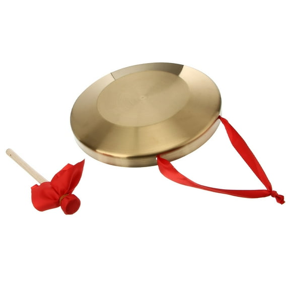 BESTOYARD Portable Hand Gong Traditional Chinese Music Instrument Round for Child Education Golden 1 Set