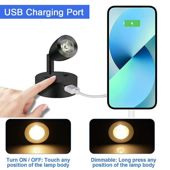 EROCK 12V-24V USB Interior LED Spot Reading Light RV Boat Camper Bedside Dimmable Lamp