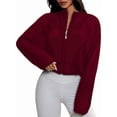 thumbnail image 2 of Women'S Mesh Sheer Zip Up Jacket Mock Neck Light-Weight Athletic Outerwear with Pockets Wine Red M, 2 of 10